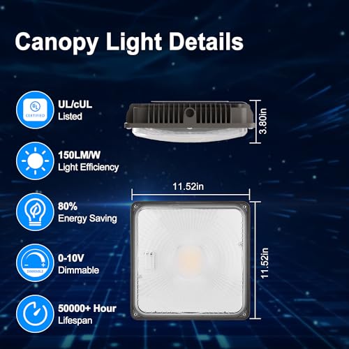 G GJIA 120W LED Canopy Light for Gas Station Light, 18000lm 0-10V Dimmable 5000K LED Canopy Lights, IP65 Waterproof Commercial Canopy Lights for Outdoor Garage Warehouse Shop Carpor UL Listed, 1 Pack by G GJIA - Used condition - Image 4