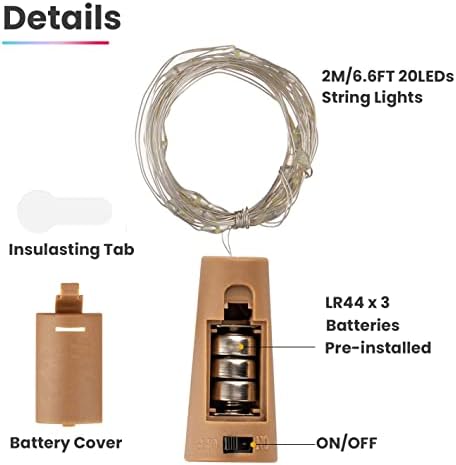 Ariseno 6 Pack LED Bottle Lights with Cork, Cork Lights for Bottles, RGB 2M 20 LEDs Battery Operated Wine Bottle Lights, Decor for Parties, Birthday, Wedding, Christmas DIY Table Centrepieces