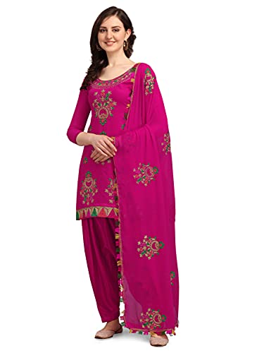 Indian Phulkari Embroidery Work Chanderi Salwar Suit with Dupatta for Women Traditional Ethnic Wear