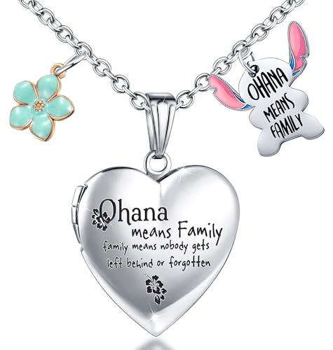 Image of Love Heart Locket Necklace That Holds Pictures Stitch-Shape Necklace Stuff Gifts Ohana Photo Lockets Necklace