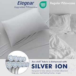 Elegear 2-Pack Cooling Pillow Cases for Hot Sleeper, Clean Silver Infused Arc-Chill 3.0, Q-Max>0.5 Soft Silky Cooling Pillow Cover for Hair & Skin, Summer Zipper Pillowcases, Standard (20''x26''),Gray