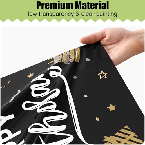 Image of Smiry Plastic Table Cloth Disposable 5 Pack, 54 x 108 Inch Waterproof Rectangle Tablecloths for Birthday, Parties, Decorative Plastic Table Cover, Leakproof & Sturdy, Black & White
