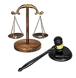 Owlgift Justice Balance Waage und Hammer Set - 20,3 cm Gerichtssaal Dekor mit Holzsockel - dekoratives Geschenk für Anwälte, Richter, Auktionatoren & Studenten
