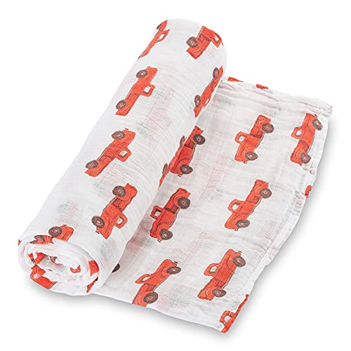 Image of LollyBanks Muslin Swaddle Blanket, 100% Muslin Cotton Soft Baby Blankets for Boys, 47 X 47 Inches Breathable and Lightweight Baby Receiving Blankets, Newborn Essentials, Registry (Truck Print)