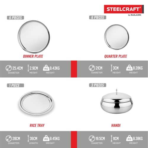 Image of Steelcraft Premium Stainless Steel Apple Dinner Set 57 Pcs, High Grade Quality-with Silver Touch Finish, Kitchen Set for Home, Made in India, Steel Colour