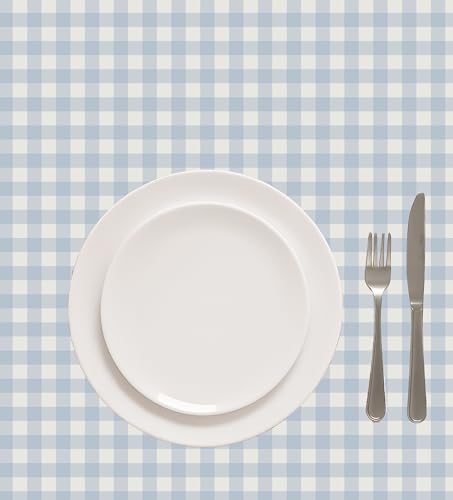 Image of Casableu Gingham Checks Sky Blue Table Cloth for 6 Seater Dining Table | 52x72 Inch Rectangular Table Cover | Dust-Proof, Washable Fabric | Decorative Checkered Dining Table Cover for Home
