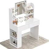 Devoko Dressing Table with LED Lighting Mirror,3 Light Colors,Adjustable Brightness,Vanity Table,Makeup Desk with 2 Drawers and 4 Storage Shelves, 90 x 40 x 135 cm, Modern White - Image 7