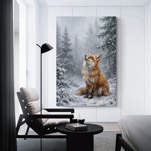 Impression murale 16x24inch renard dans la neige pour cadre deco salon moderne