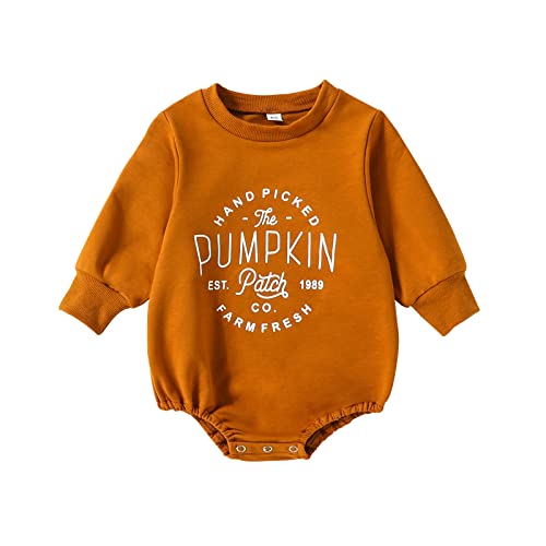 Image of FYBITBO Newborn Halloween Outfit Girl Boy Spooky Season Romper Bubble Sweatshirt Bodysuit Fall Halloween Baby Clothes