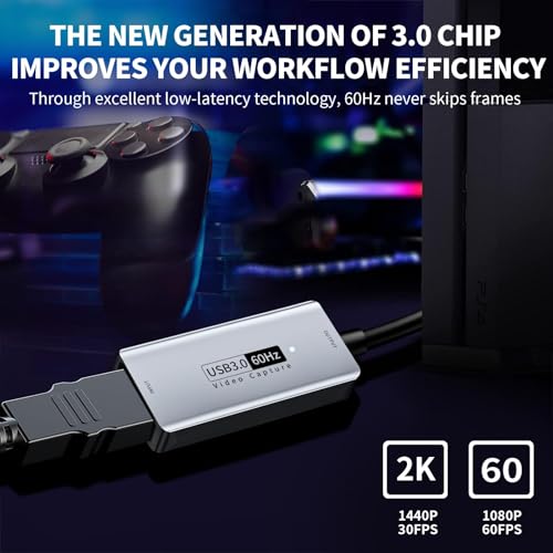 Newhope Video Capture Card, 4K HDMI to USB C 3.0 Capture Card, 1080P HD 60fps Live and Record Video Audio Grabber for Gaming, Streaming, Teaching, Video Conference - Thumbnail 2