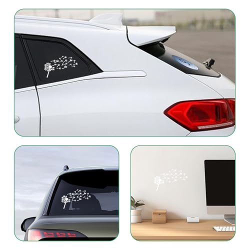 Image of Car Dandelion Flying Sticker, Waterproof Auto Dandelion Flying Flower Sticker with Music Notes, 7.9 inchx5.5 inch Die Cut Vinyl Dandelion Decal for Car Window Laptop, Car Accessories (White)
