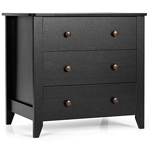 COSTWAY Comoda de 3 Cajones, Comoda Dormitorio Patas Curvas Sólidas y Marco Estable, Cajonera con 3 Cajones, 71 x 46 x 66 cm, Sala, Entrada, Guardería (Negro)