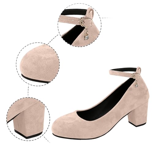 Mary Jane Heels for Women Platform High Heels Shoes Dress Round Toe Suede Pumps Pair with Oktoberfest Dirndl Dress Party Adjustable Ankle Strap Pumps2