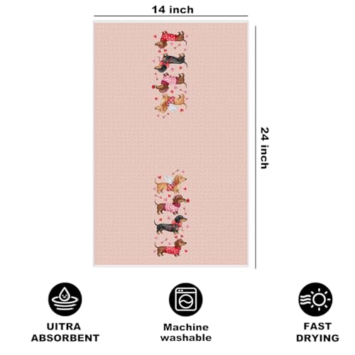 Image of Hanamiya Na Cute Dachshund Kitchen Towels 24x14 Inch, Dachshund Gifts Reusable Dish Towels for Kitchen Bathroom Decor, Waffle Weave Absorbent Tea Towel, Cute Weiner Dog Gifts for Women Mom Friend