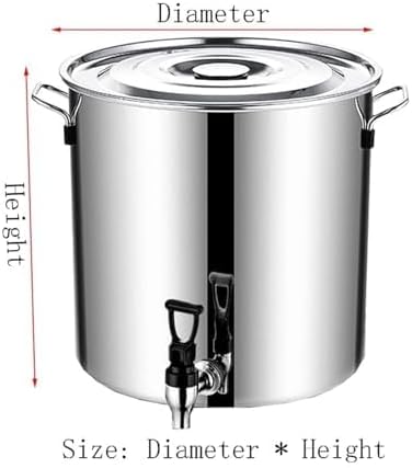 Stainless Steel Stock Pot Stock Pot With Spigot, Round Stock Pot With Soft-Touch Handles, Stainless Steel Soup Stockpot Composite Bottom 5-90L Wine Bucket,Thicken Milk Can With Tap S(Size:20*20cm(5L))