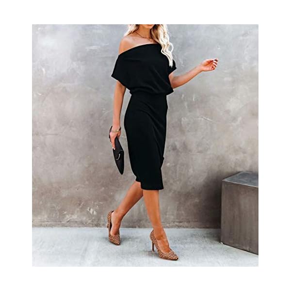 Ezbelle-Womens-Off-The-Shoulder-Short-Sleeve-Ribbed-Casual-Party-Bodycon-Midi-Dress Ezbelle Women's Sexy Off Shoulder Short Sleeve Ribbed Wrap Bodycon Pencil Party Casual Dress Black Large