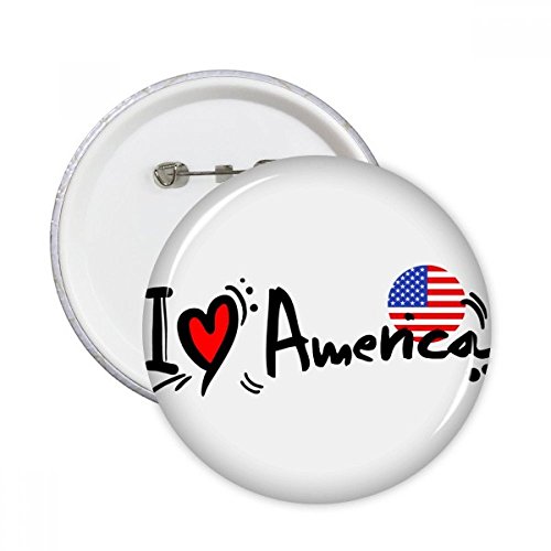 Broches rondes I Love America cadeau idéal badge vêtements 5pcs