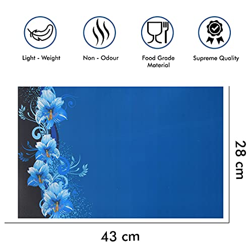 Image of Yellow Weaves Combo of Fridge Cover for Top, 2 Fridge Handle Covers + 3 Fridge Mats (Blue, 6 Piece set)