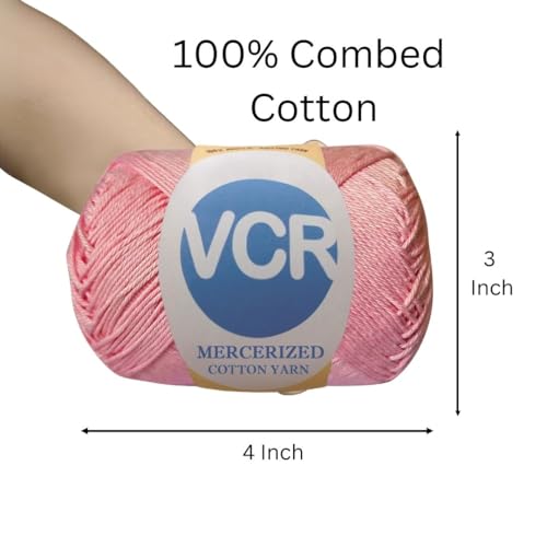 Image of VCR 4 Ply Salmon Pink 100% Mercerized Cotton Yarn, 60 Grams Hank, 190 Meters Length, Cotton Combed Ball, Smooth and Glossy Crochet Yarn for Crochet and Knitting, Pack of 1, Suitable for DIY Crafts