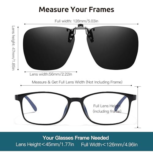 VIEWBETTER® 3PCS Polarized Clip On Sunglasses Over Glasses for Men Women UV400 Protection Rimless Metal (Flip Up) V1033