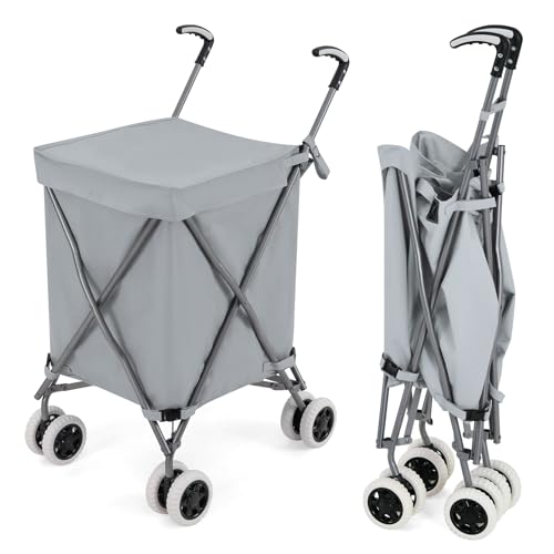 SOARS Carro de la Compra de Tela Oxford 90 L, Carro Compra 4 Ruedas Flexibles, Forro Extraíble e Impermeable, Carretilla Plegable para Supermercados, Ferias y Puestos de Venta (Gris)