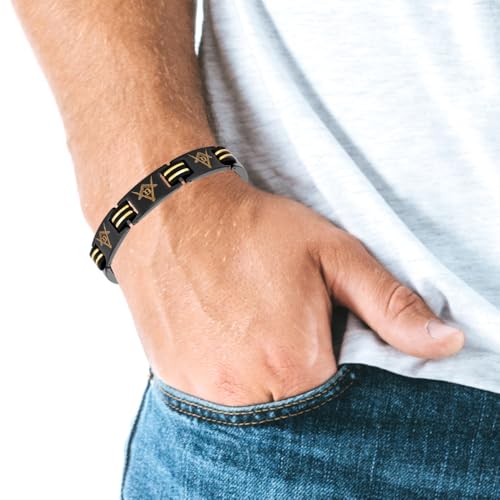 MasonicMan Mens Masonic Bracelet Freemasonry Gift Adjustable Size In Gift Box - Titanium2