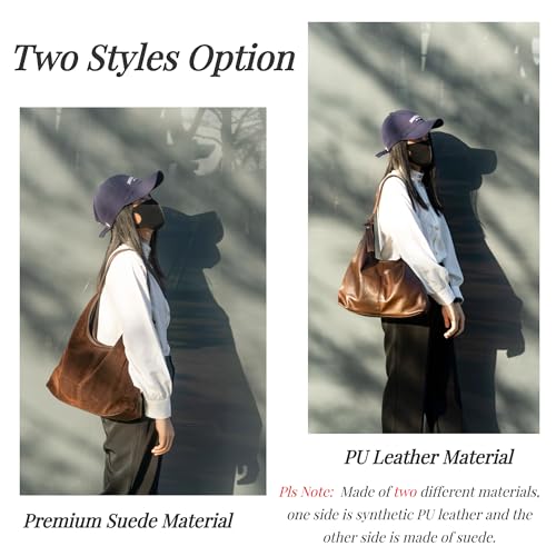 Image of Soft PU Leather and Suede Tote Bag Shoulder Bag for Women - Large Capacity Hobo Bag with Interior Pockets, Black