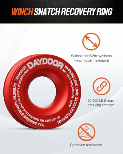 Image of DAYDOOR 68,300 LBS Soft Shackle Recovery Kit, 3 /4 inch x 24 inch (2-Pack) with 7075 Aluminum Snatch Ring, Winch Accessory for Ford F250 /F350, Ram 2500 /3500, Heavy Tractor & Full-Size Trucks(Orange)