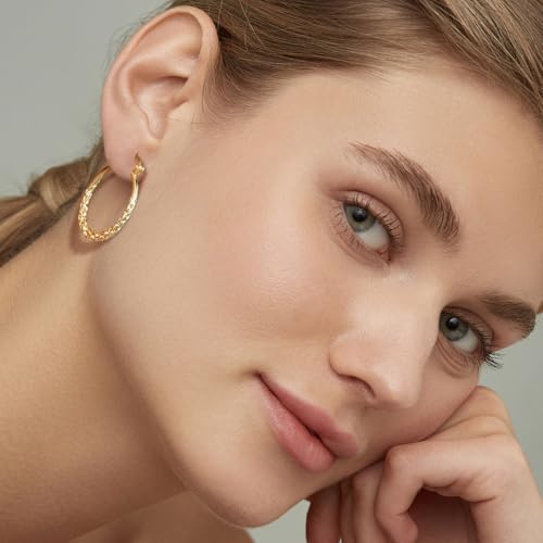AMELINE Hoop Earrings Women 14K Gold Hoop Earrings for Women Jewelry Gold Earring Hoops with Twisted Raised Pattern 23.5 mm3