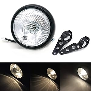 Ensemble de phare de moto de 6,29 “avec supports de montage, phares antibrouillard avant universels ronds rétro 35 W pour Cafe Racer Bobber CG125 GN125 (style 1)