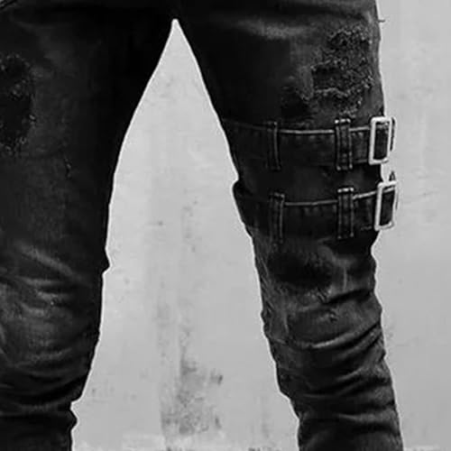 JEKE-DG Men's Ripped Skinny Moto Biker Jeans Slim Fit Hip Hop Tapered Leg Denim Pants Stretch Zipper Punk Jeans Trousers2