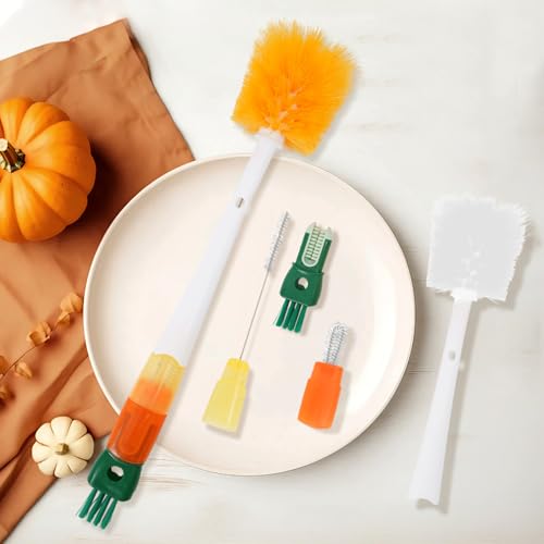 2 Pack Multifunctional 5-in-1 Detachable Long Handle Cup Brush+ 2 Hooks,Applicable to Bottle Brush Cleaner, Straw Cleaner Brush,Detail Brush for Cup Lid Gap,Stranded Wire Slit Brush Set