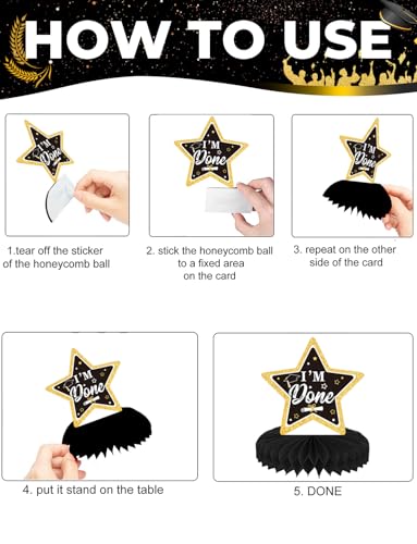Image of 9Pcs Graduation Centerpieces for Tables 2026 - Graduation Table Decorations Black and Gold Honeycomb Centerpiece Class of 2026 Congratulate Table Toppers Congrats Grad Party Supplies