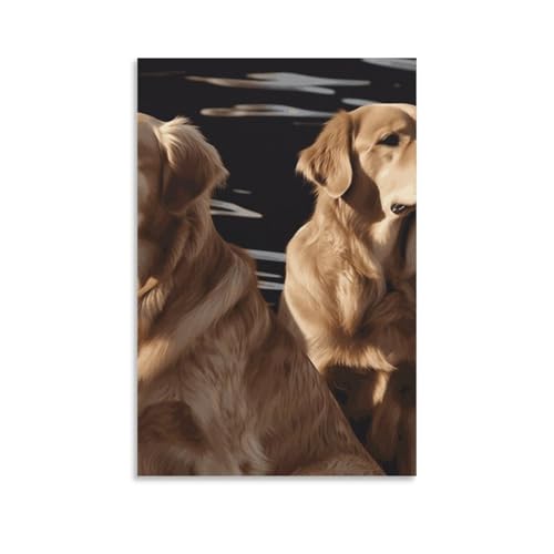 Peinture sur toile Golden Retrievers décoration murale idéale contre les murs vides de chambre