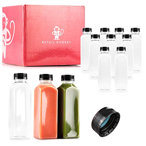 16 oz Empty PET Plastic Juice Bottles - Pack of 12 Reusable Clear