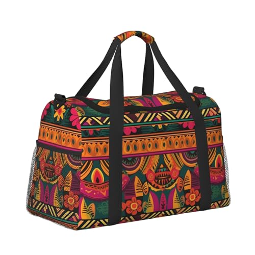 Mexican Folk Art Boho Travel Duffel Bag Lightweight Waterproof Carry On Tote Bag Foldable Weekender Overnight Bags Sport Gym Bag For Women Men3