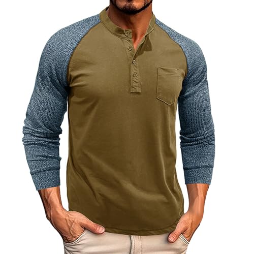 Tshirt homme manches longues col rond rétro à boutons Henley