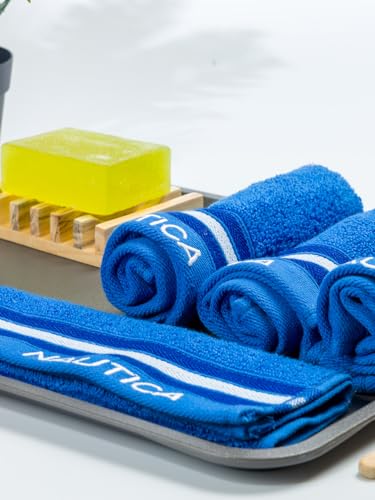 Image of NAUTICA Super Soft Zero Twist 100% Cotton Towel -4pc Face Towel (Vintage Crew Stripe) Solid-Royal blue-500 GSM