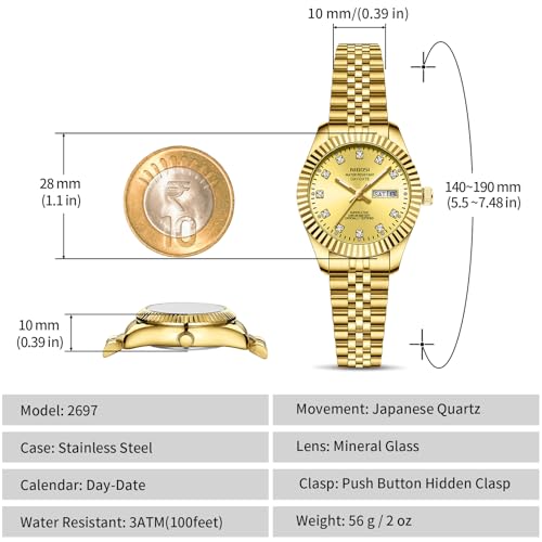 Image of NIBOSI Watches for Woman Analog Quartz Stainless Steel Diamond Rose Gold Green Small Dial Women Watches Classic Wrist Watch Date Waterproof