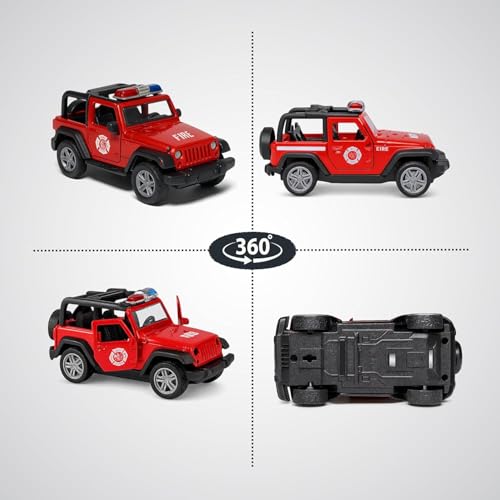 Image of Amisha Gift Gallery Diecast Jeep Open Thar Fire Ambulance Toy Car for Kids | 1:36 Scale Model, Metal, Pull Back, Sports Car, Boys