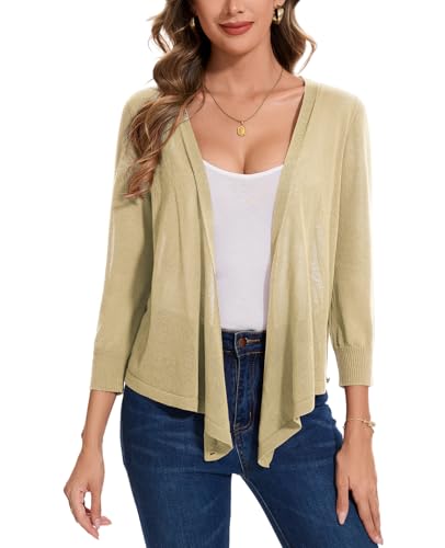Image of MINTLIMIT Women's Tie Front Cardigan Casual 3 /4 Sleeve Bolero Shrug Knotted Lightweight Sheer Shrug Cardigan Sweater Top