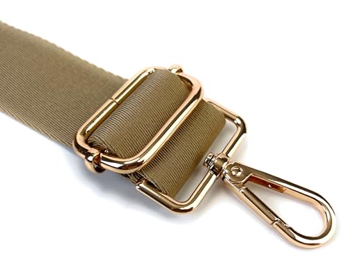 Image of Khaki Purse Strap with Light Gold Hardware 1-1 /2 Inch Wide Solid Color Replacement Crossbody Guitar Style Shoulder Strap for Handbags Totes