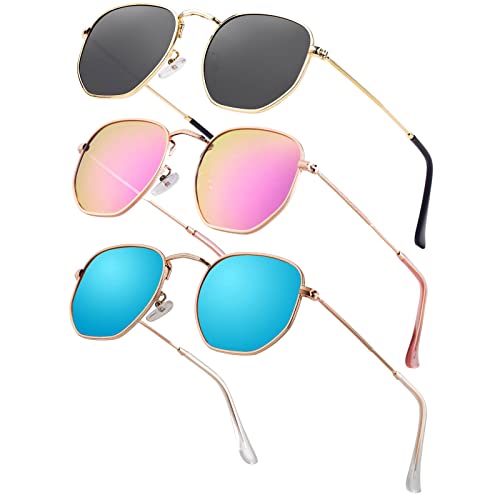 Image of Hipster Hexagonal Polarized Sunglasses Men Women Geometric Square Small Vintage Metal Frame Retro Shade Glasses