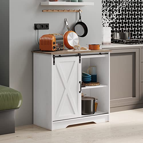 4 Ever Winner Farmhouse Coffee Bar Accent Cabinet, Kitchen Microwave Cart With Sliding Doors, Buffet Cabinet Coffee Bar Table Cupboard With Adjustable Shelves For Dining Living Room, Entryway #TOP7