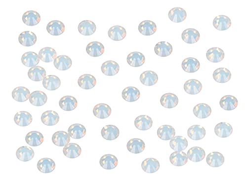 Image of Pack of 1440 Artistic Rhinestones Without Hot Attachment, Round Crystal Glass with Flat Back for Jewellery Making with a Collector Pen (ss12 1440 Pieces, White Opal)