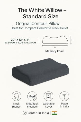 Image of The White Willow Standard Cervical Memory Foam Pillow - Orthopedic Neck & Shoulder Pain Relief, Spondylitis Support, Contour Medical Pillow for Sleeping, Slate Charcoal Grey