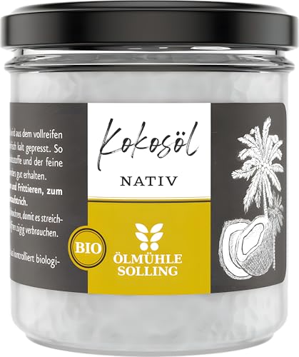 ÖLMÜHLE SOLLING - BIO Kokosöl | 100% natives Bio-Kokosnussöl | Ideal geeignet zum Braten, Backen und Frittieren, als Haut-& Haarpflege sowie für Hunde und Katzen | Inhalt: 100 ml