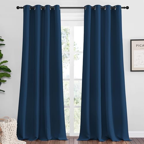 Image of NICETOWN Moroccan Blue Blackout Curtains 96 inch Long for Office, Dining Room, Guest Room, Sound Reducing Heat and Cold Block Curtain Panels for Modern Room Decorative (55 inch Wide, 2 Pieces)