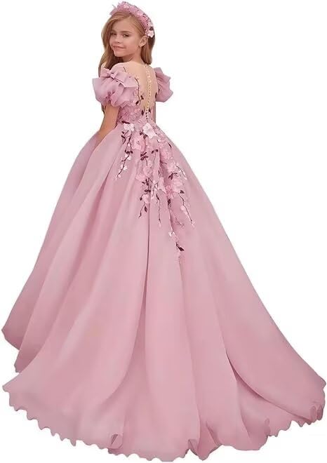 Tulle Flower Girl Dresses for Wedding Girls First Communion Dress Puff Sleeves Ball Gown