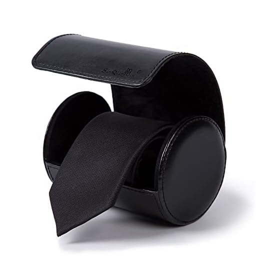 SANQIANWAN Tie case Necktie Organize Box Travel Cylinder Leather Men’s Anti-Wrinkle Storage Portable Tie Roll for Travel Business Gift(Black)